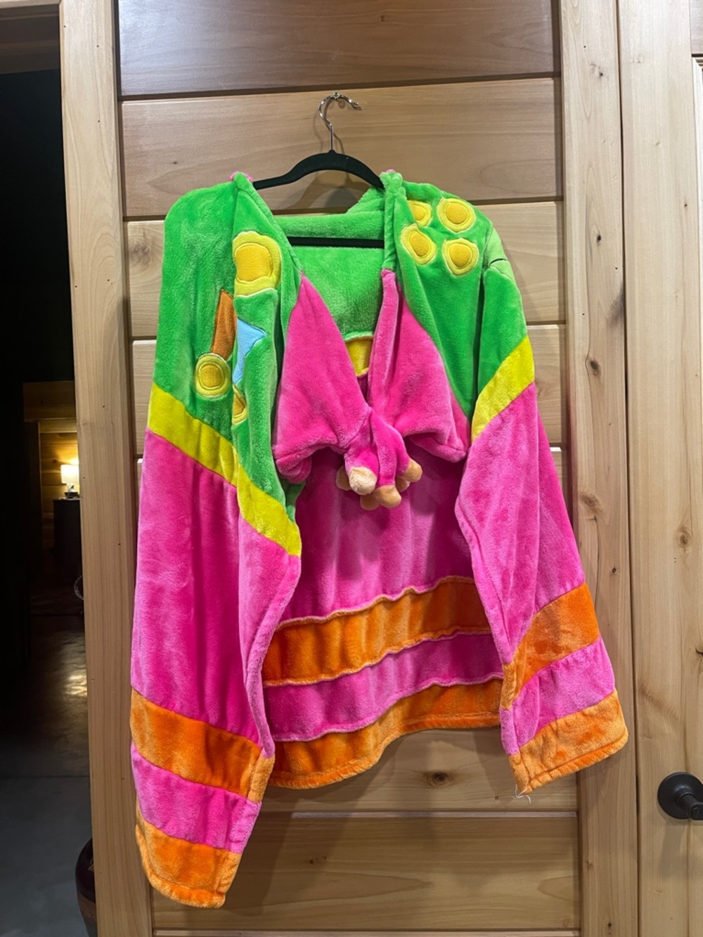 Berkshire Kids Plush Hooded Bath Wrap in Bright Pink, Green & Orange